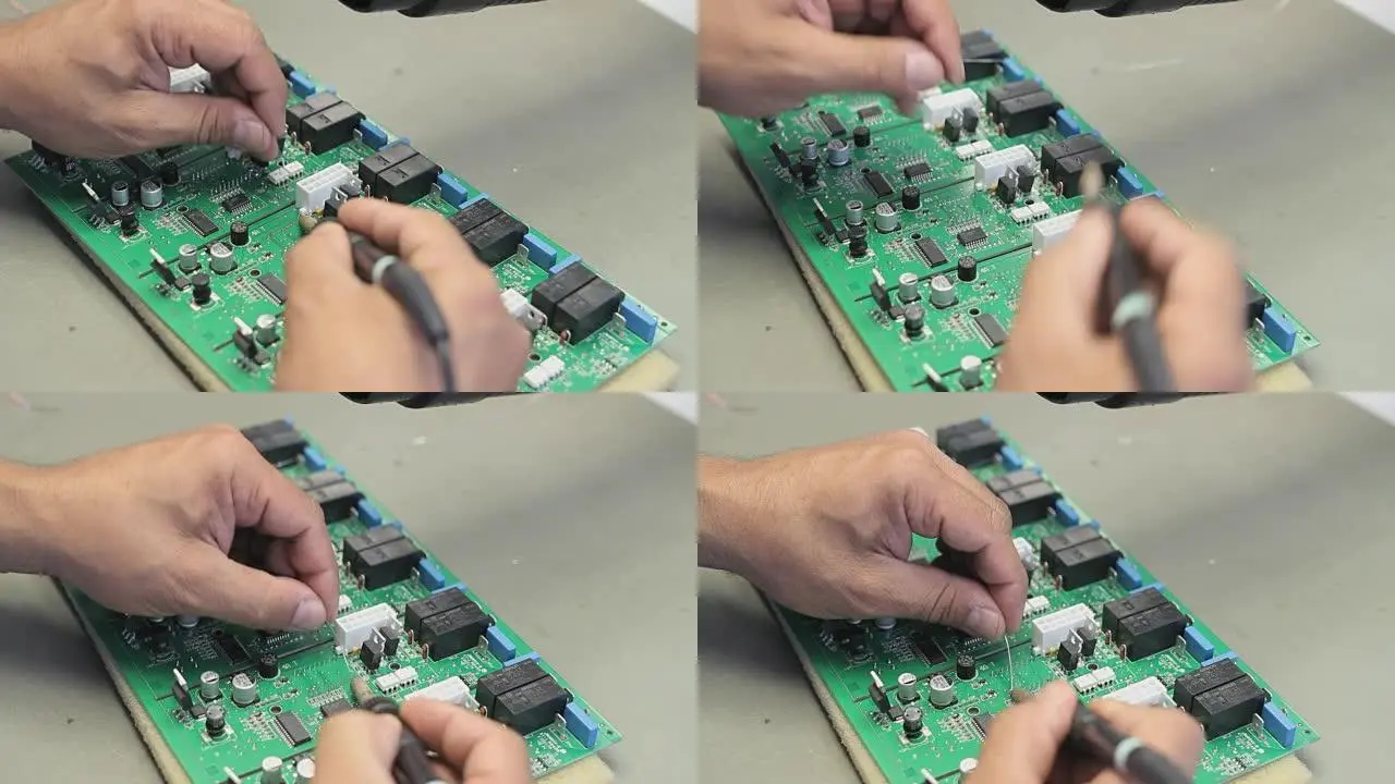 技术人员使用万用表在 PCB 上测试集成电路以进行故障排除。 技术人员使用万用表在 PCB 上测试集成电路以进行故障排除。
