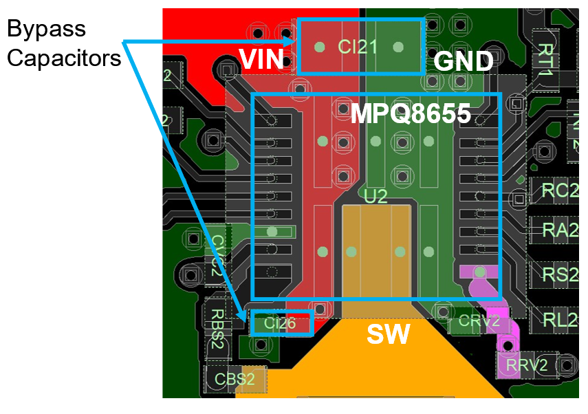 PCB 布局显示了高速设计的去耦电容器布局 PCB 布局显示了高速设计的去耦电容器布局