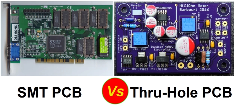 THT 与 SMT PCB 比较显示元件密度的差异