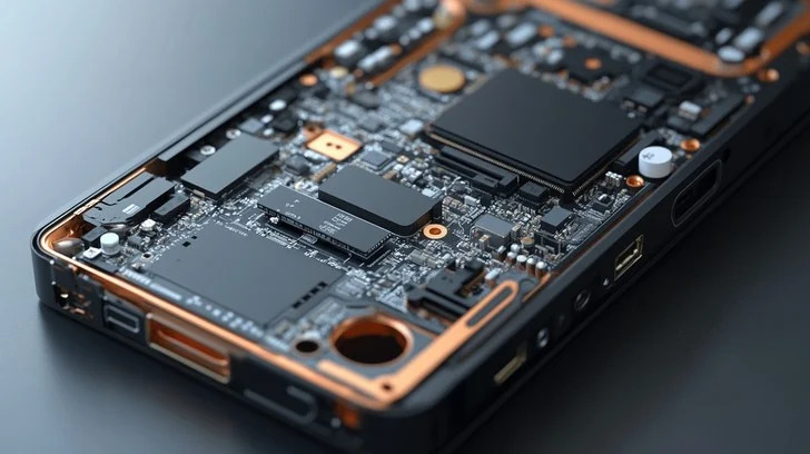 拆解的智能手机露出紧凑的PCB 拆解的智能手机露出紧凑的PCB