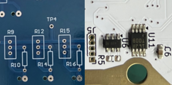 带有各种颜色的文字和符号的 PCB 丝印层的特写。