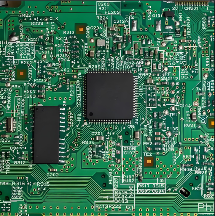 “PCB 的特写，表面光洁度保护铜迹线。”