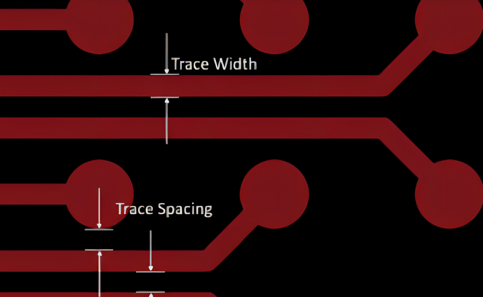 显示走线到焊盘间隙距离的PCB布局 显示走线到焊盘间隙距离的PCB布局