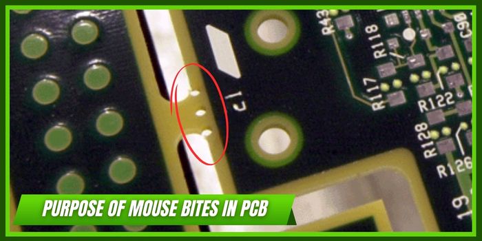 PCB 面板上鼠标咬伤的特写，便于在家庭 PCB 组装中分离