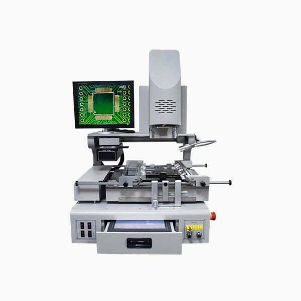 BGA rework station with essential tools for high-density PCB repair.