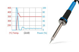 Temperature-controlled soldering iron set to best temperature for soldering. Temperature-controlled soldering iron set to best temperature for soldering.